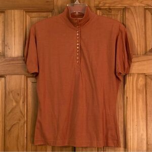 NWOT CSL Cherry Stix Ltd. Vintage 80s Top Mock Neck Short Sleeve Orange Size M